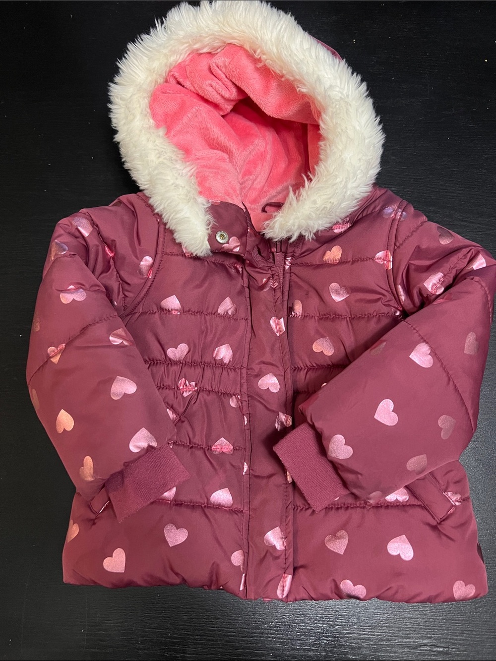 Carter's Coral Pink Heart-Print Fleece-Lined Jacket